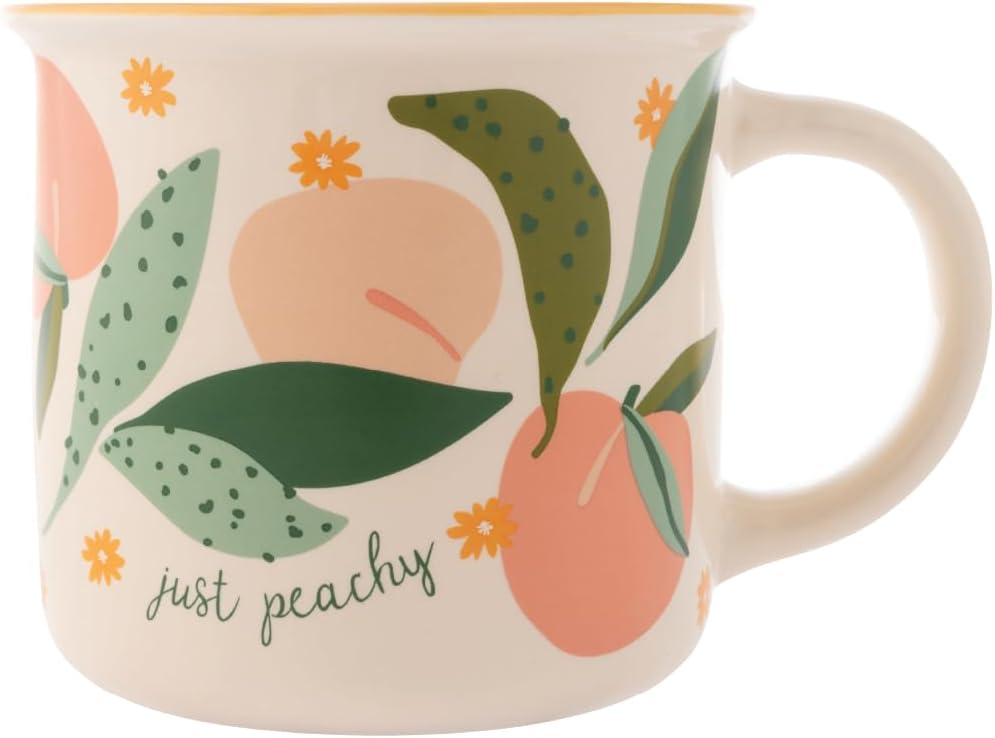 Karma, 14 oz New Bone China Camp Mug - Cute Coffee and Tea Mug - New Bone China Coffee Mugs for Women and Men, Peach
