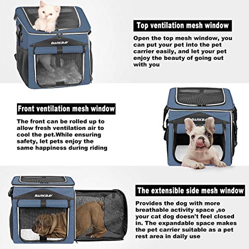 Dog Bike Basket Carrier, Expandable Foldable Soft-Sided Dog Carrier, 2 Open Doors, 5 Reflective Tapes, Pet Travel Bag,Dog Backpack Carrier Safe and Easy for Small Medium Cats and Dogs(Blue) by BARKBAY - Image 3