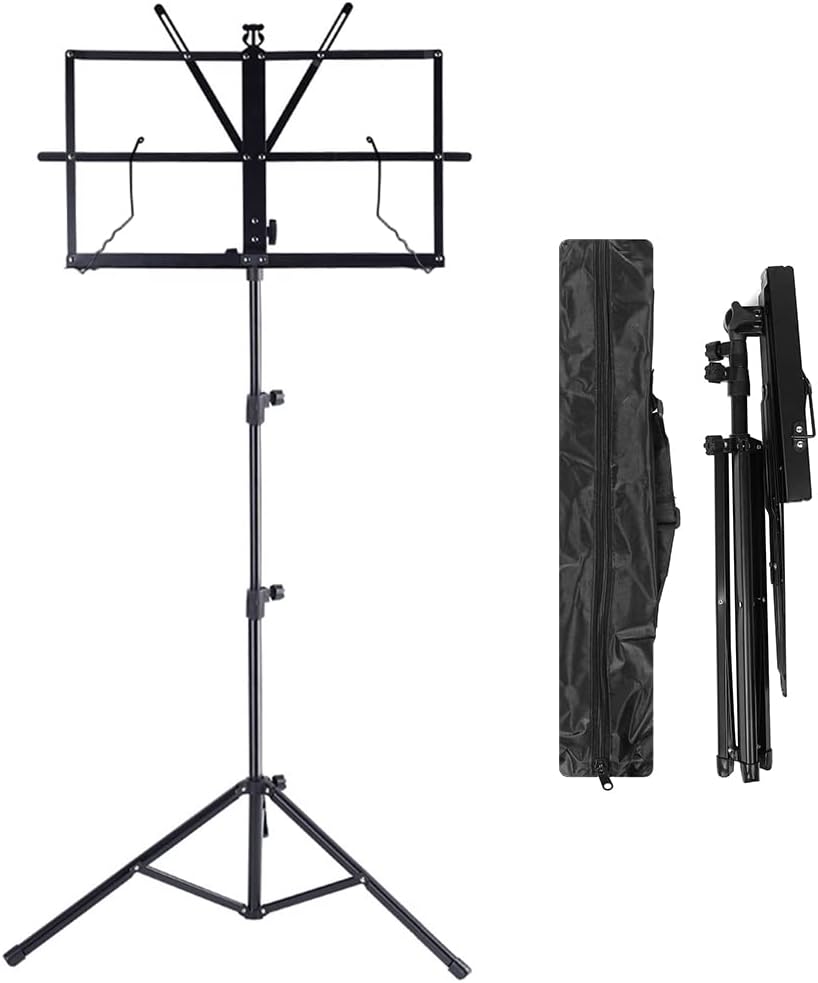High Quality Music Sheet Holder Folding Metal Stand Adjustable Height 65cm - 125cm with Carry Case Bag
