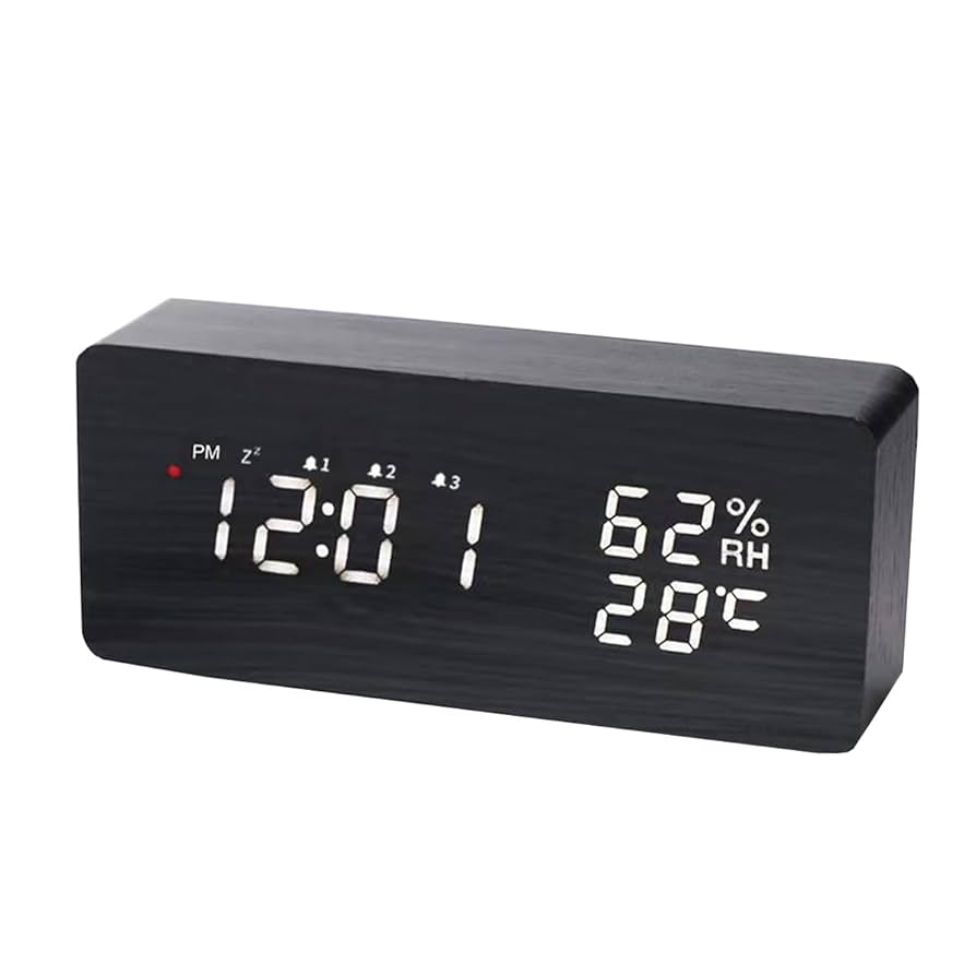 Amazon.co.jp: デジタル目覚まし時計 電波時計 木製置き時計 LED