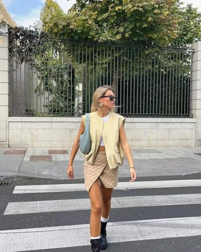 Womens Casual Zip Up Vest Cargo Oversized Ruched Hem Sleeveless Blazer Jackets Tops3