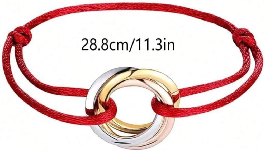 Trinity Red String Knot Bracelet, Red Satin Cord with Gold and Silver Tone Accents, Designer Unisex Bracelet, Luxury Gift - Image 2