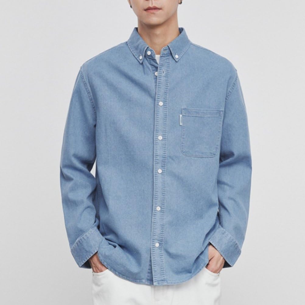 Herren Frühling Herbst Einreihig Langarm Regular Fit Arbeit Casual Denim Hemden