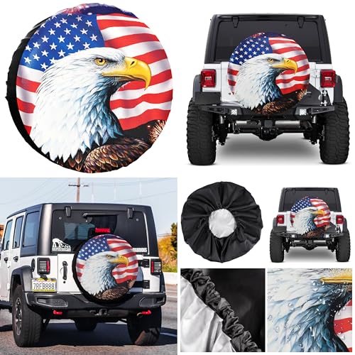 Image of Spare Tire Cover American Eagle Flag Polyester Universal Waterproof Corrosion Protection Wheel Covers for Trailer RV SUV Truck and Many Vehicles 14 inch