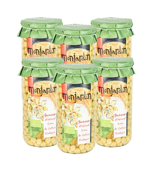 Monjardín Ecológico - Garbanzos Ecológicos | Naturalmente Ecológicos | Cultivados Ecológicamente | Pack de 6 (700g tarro)