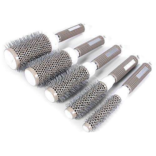 Spazzole Rotonde in 5 Misure - Cilindriche per Capelli Ricci, in Ceramica, per Stiratura e Styling