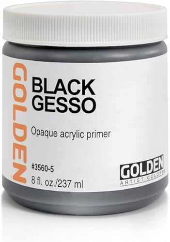 Black Gesso by GOLDEN, Tarro de 8 onzas líquidas, gesso acrílico profesional, opaco