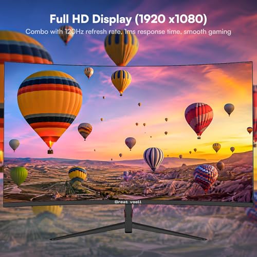 Image of Great voell 27 Inch Curved Monitor, 120Hz FHD VA Display Home Office, HDR10
