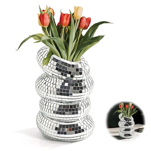 1Pcs Disco Ball Vase Silver Mirror Finish Disco Ball Planter Home Living Room Balcony Study Desk Party Decor.