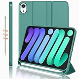 iMieet iPad Mini 7 Case 2024 (A17 Pro), iPad Mini 6 Case (8.3-Inch,2021 Model), iPad Mini 7th/6th Generation Case with Pencil Holder, Trifold Stand Smart Case with Soft TPU Back,Forest Green
