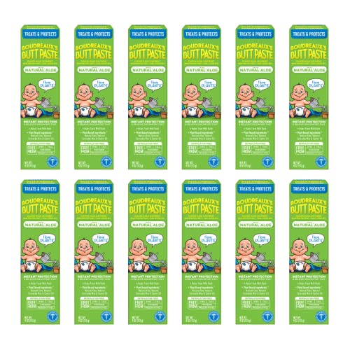Boudreaux's Butt Paste with Natural Aloe Diaper Rash Cream, Ointment for Baby, 4 oz. Tube, (Pack of 12)