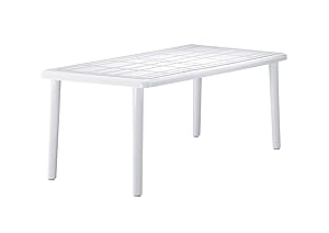 RESOL Sevilla Mesa Jardín Comedor Exterior 180x90 Rectangular | 6 ó 8 Personas | Ligera, con Agujero Central para Sombrilla | Protección UV para Uso en Patio, Terraza o Porche - Color Blanco