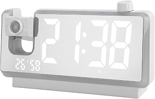 LED Projection Clock, Large Display, Color Screen, Mirror, Digital, Electronic, for Home, Bedroom, Desktop, Sleep, Wake Up (White)