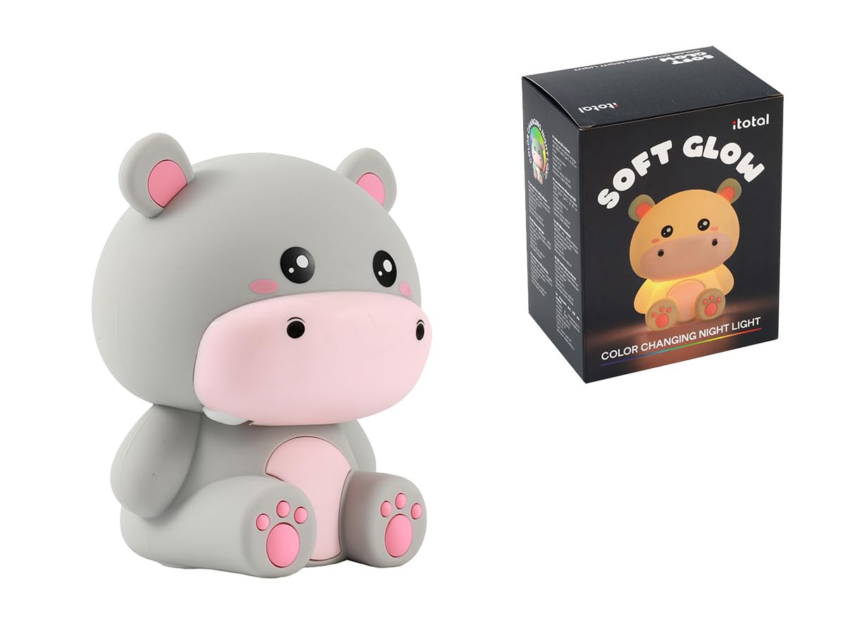 I-TOTAL - Soft Silicone LED Night Light - Rechargeable Lamp with 9 Colours, Perfect for Nursery and Relaxation (HIPPO) โ image 1