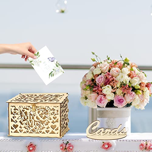 CODIRATO Wooden Card Box Vintage Event Card Box Wedding Gift Card Money Post Box with Lock for Wedding Reception Supplies - Image 4