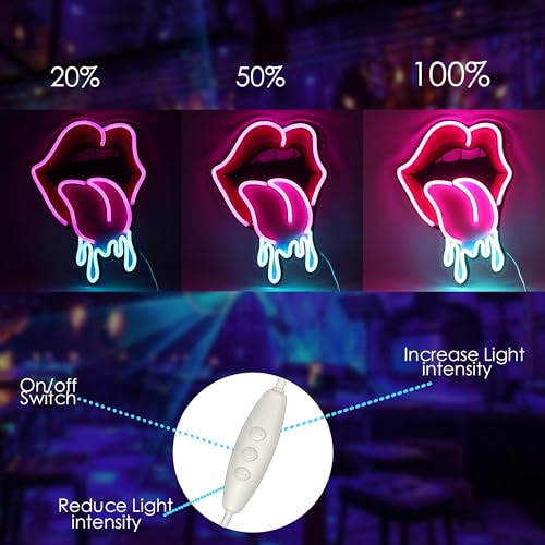 Image of Lips Tongue Neon Sign LED Neon Lights for Wall Decor, Party Decoration, Bar, Bedroom, Game Room, Man Cave, Aesthetic Neon Light Sign Gift for Friends, Couples, and Trendy Room Decor