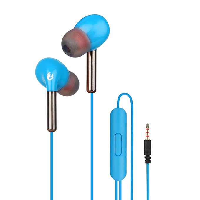 ZEBSTER Peak with Tangle Free Design, 10mm Drivers, in-line Mic, Deep Bass, 1.2m Cable, Gold Plated 3.5mm Jack(Blue) at Rs. 77