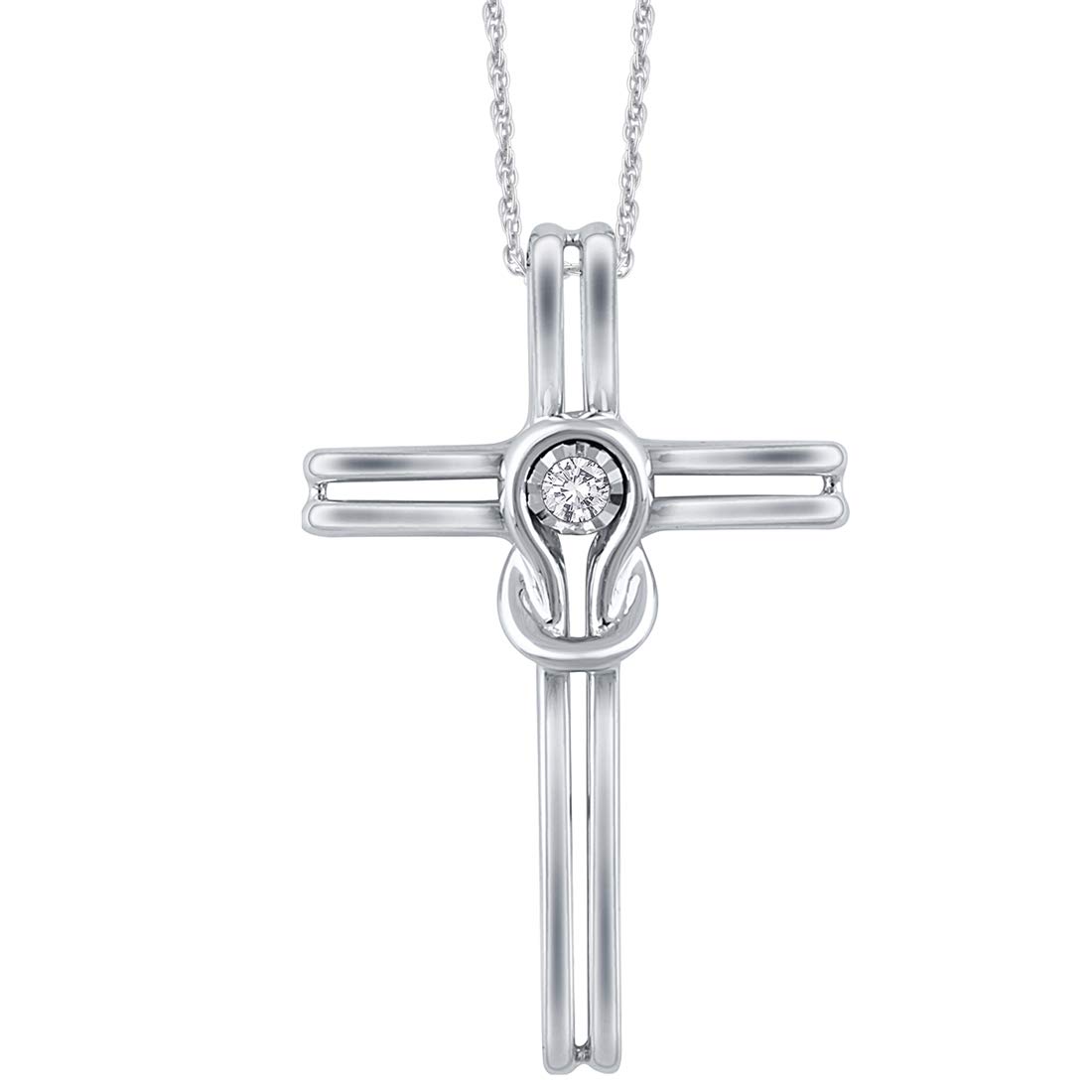 Miracle-Plated 1/10 Ct Diamond Knot Cross Pendant Necklace 925 Sterling Silver (0.10 Cttw, I-J Color, I3 Clarity) 18" Chain Religious Cross Pendant Necklace