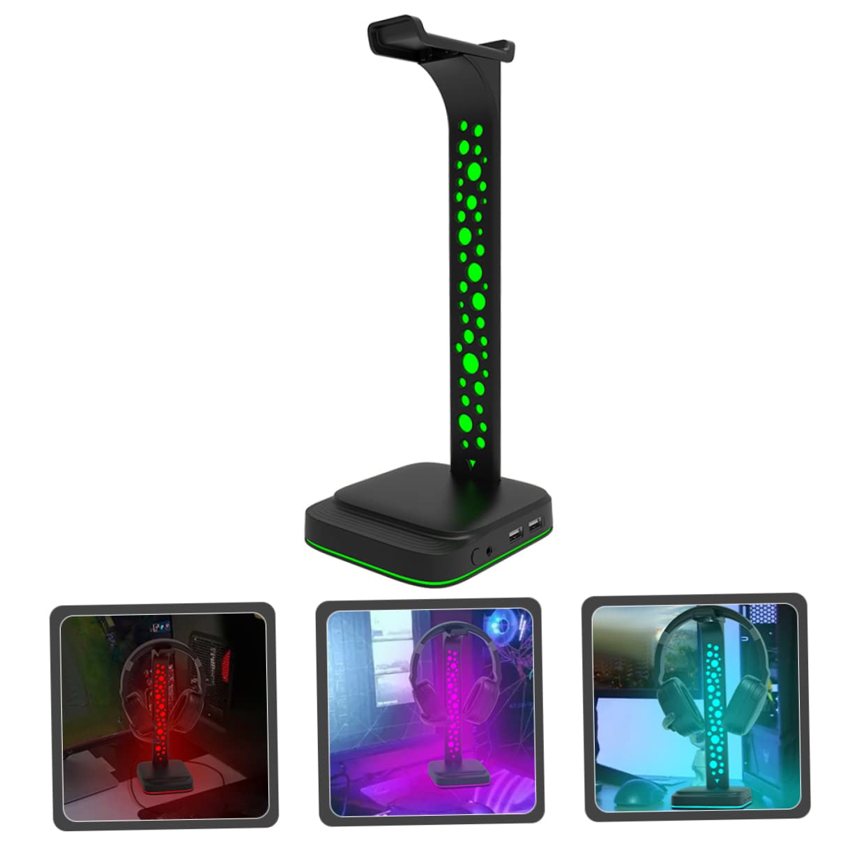 LABRIMP Supporto per Cuffie LED Hub USB Multiuso per Scrivania Supporto per Cuffie da Tavolo Luci Regolabili Ingresso USB Tipo C