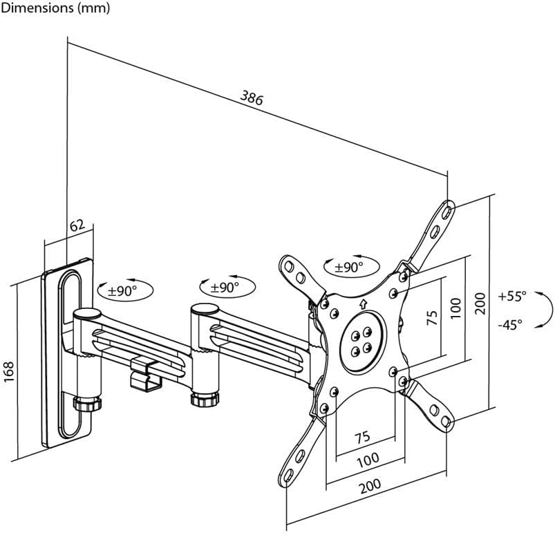 goobay 71989 Universal TV Wall Mount/Pivoting and Tilting Extendible up to 38.6 cm/Max. 15 kg / 13-43 Inches/Compatible with VESA 200 x 200 mm/Suitable for Motorhomes