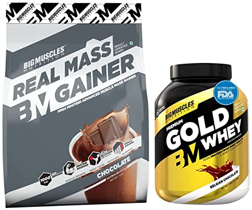 Bigmuscles Nutrition Premium Gold Whey 2Kg [Belgian chocolate] & Bigmuscles Nutrition Real Mass Gainer [5 Kg, Chocolate]