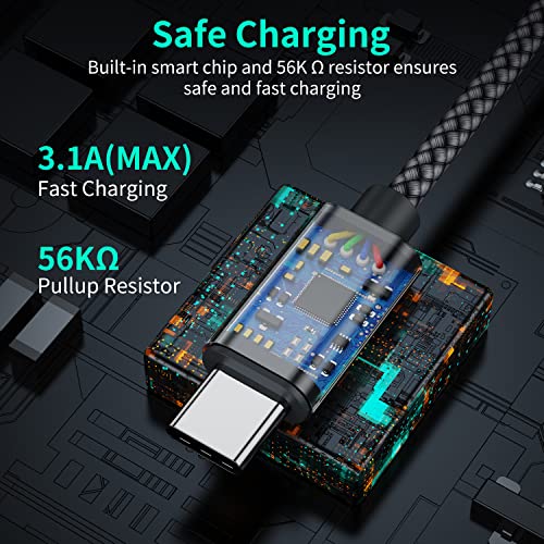 USB Type C Cable,(2-Pack 3FT) USB C Charger Cable Car Carplay Cable Nylon Braided Fast Charging Sync Cord Compatible iPhone 16/15 Pro Max Samsung Galaxy S10 S9 S8 Plus,Note 9 8,Google Pixel 2 XL(Gray)