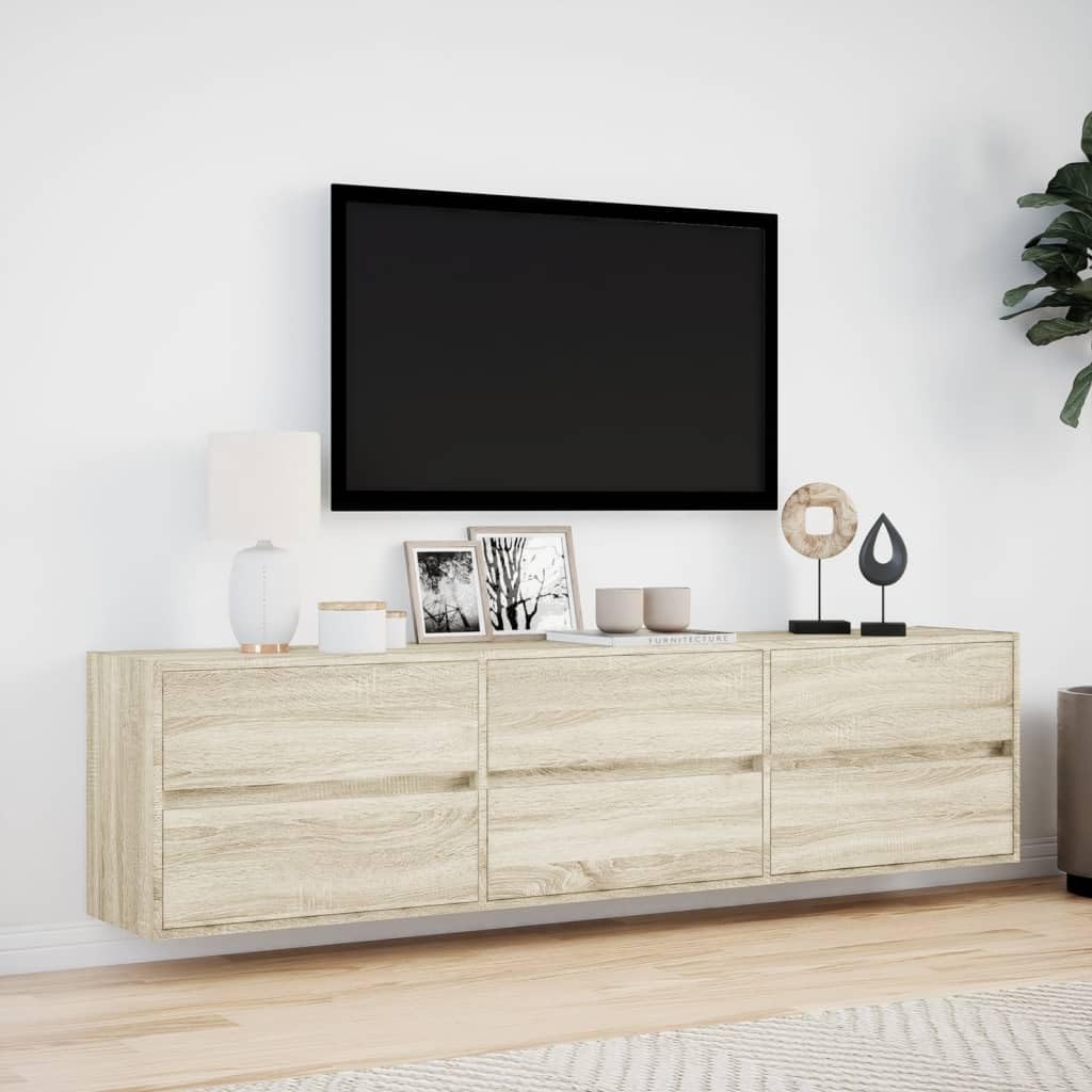 Ścienna szafka pod TV z LED dąb sonoma 180x31x45 cm meble wiszące do salonu z oświetleniem RGB przechowywanie mediów regulowany montaż ścienny