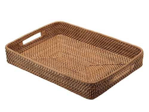 KOUBOO Laguna Serving Tray–Versatile Decorative Tray for Kitchen Table, Coffee Table, Food Serving, Breakfast Tray, Home Decor – Rattan, Wicker Tray, Hoeny-Brown