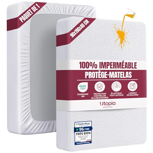 Utopia Bedding Protector Colchón 90 x 190 x 40 cm Impermeable, Certificación Oeko-Tex Funda Colchón, Cubre Colchón Transpirable, Elástico En Todo El Contorno