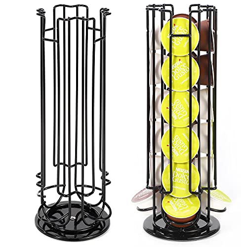 Vinsani 24 Coffee Pod Holder - 360° Rotating Tower Coffee Pods Storage Rack Stand Compatible with Dolce Gusto Coffee Capsules – Non-Slip Surface – Sleek Black Finish