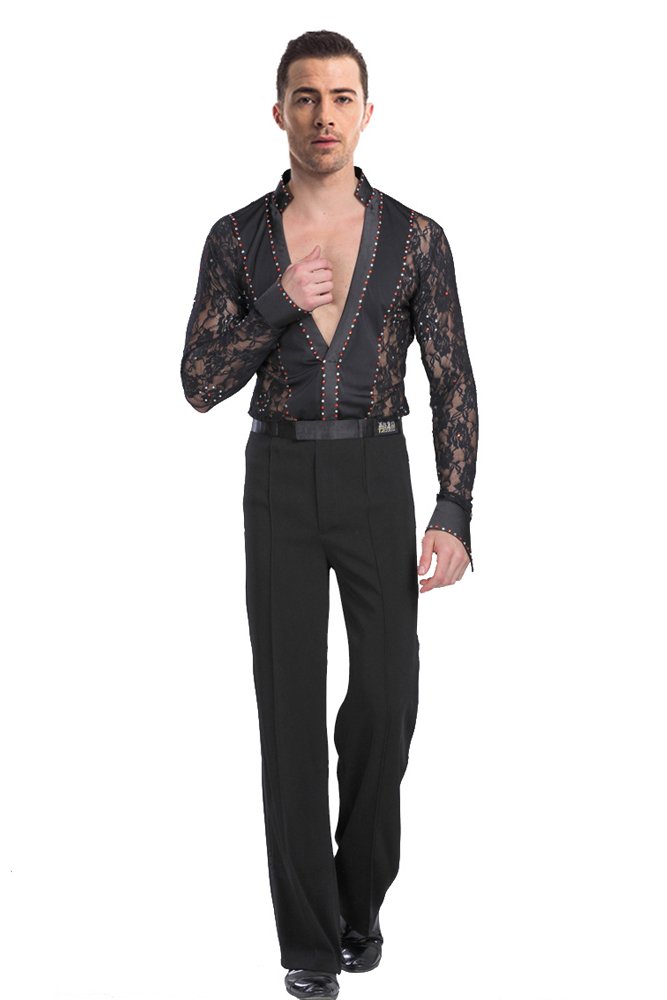 Hommes Mode Dentelle Danse Latine Costumes Performance Manches Longues Chemise Jazz Danse Tenues Ensemble
