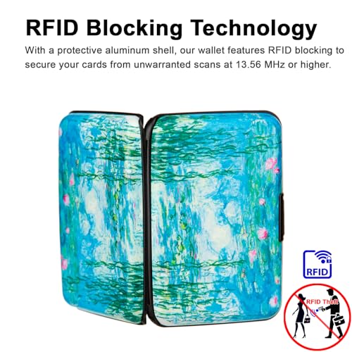 Image of Credit Card Holder Small RFID Blocking Wallet Business Metal Slim Mini Aluminum Hard Case for Women Men Gift, Water Lilies, small, Minimalist, Compact, American