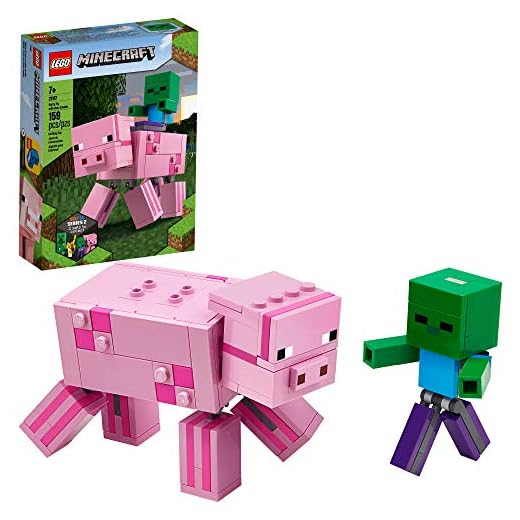 LEGO Minecraft Pig BigFig and Baby Zombie Character 21157 Cool Buildable Play-And-Display Toy Animal Figure for Kids, New 2020 (159 Pieces)