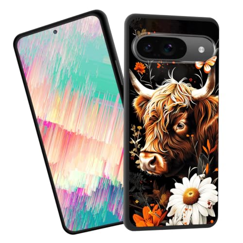 EFGWSDER for Google Pixel 11/11 Pro 6.3" 2026 Case,Slim Shockproof TPU Soft Rubber Silicone Cover Phone Case,Highland Cow Flowers Butterfly