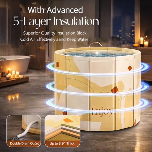 Image of DOCAT Portable Bathtub for Adults, PVC Leakproof Bath Tub with Cover & Drain Pipe, Ice BathTub for Cold Water Therapy, Maintains Hot & Cold Water Thickened Insulated Ice Bath Tub for Adults