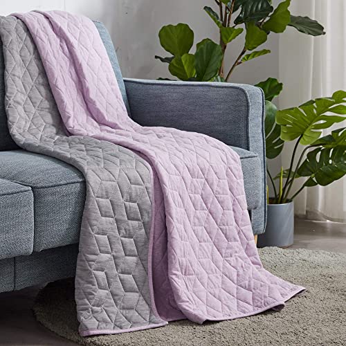 Sleep Zone Athletic Cooling Blanket Throw Size (50X60 Inches) For Hot Sleepers With Warm Jersey Cotton Side For Winter, Machine Washable Travel Camping Blanket (Light Purple+Grey) #TOP4