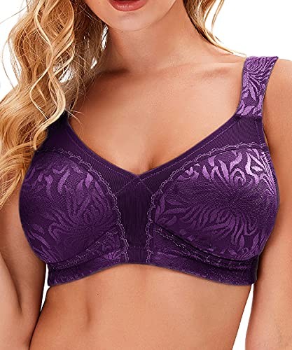 Wingslove Women's Wireless Minimizer Bra Plus Size Non-Padded Soft Full Figure Bra (Purple, 44H)