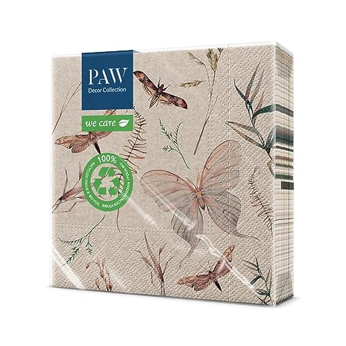 PAW - Servilletas Papel 3 Capas (33 x 33 cm) I 20 Unidades I Perfecto para Cumpleaños, Fiestas, Bodas, Comuniones, Celebraciones I Servilletas con Diseño de Naturaleza I Encanto de Lavanda