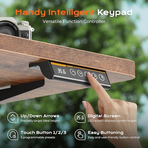 Huuger 55 x 28 Large Electric Standing Desk, Height Adjustable Computer Desk, 27.6" Deep Desktop, Stand up Gaming Office Desk with 2 Hooks, 3 Preset Heights, for Home Office, Rustic Brown