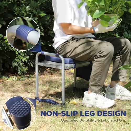 Image of Tovve Foldable Garden Kneeler and Seat, Heavy Duty Garden Stool with 10 inch Wide Detachable Kneeling Pad, Portable Garden Bench Chair with Large Garden Tool Bag, Gardening Gifts for Women, Seniors, Mom