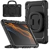 Case for Samsung Galaxy Tab S8 Plus 12.4 Inch 2022 (SM-X800/X806/X808) with S Pen Holder, Military Grade Drop Tested Shockproof Handle Grip Case with Rotating Kickstand/Shoulder Strap,Black -  QANXGOG