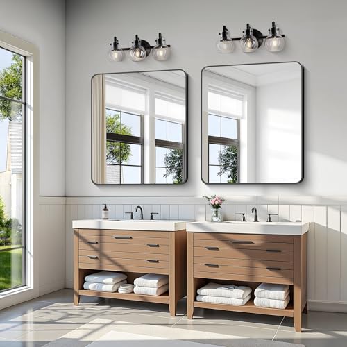 Image of KOCUUY Bathroom Mirror 36 inchx40 inch, Black Rectangle Mirrors for Wall, Large Metal Framed Vanity Mirror with Rounded Corner for Bedroom Living Room and Entryways Hangs Horizontal /Vertical