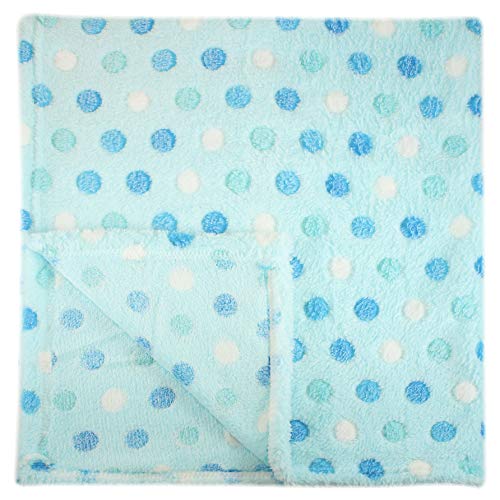 30x30 Inch Plush Fleece Baby Swaddle Blanket - Assorted Unisex Colors Polka Dot Blankets for Receiving Newborns by bogo Brands (Blue)