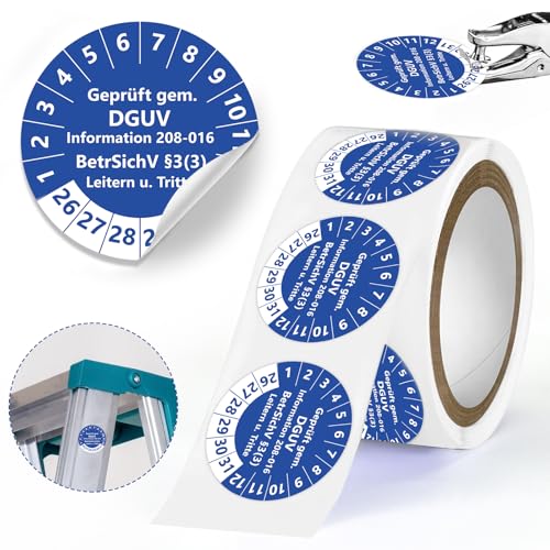 100 Stück Prüfplaketten für Leitern und Tritte Prüfplakette gemäß DGUV Information 208-016 & BetrSichV 3 (3) Nächster Prüftermin 20262031 Blau Selbstklebend TÜV Plakette Ø 30 mm