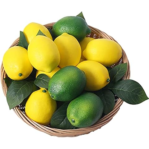 VEOAY Fake Fruit Artificial Lemons and Limes with Leaves Cover