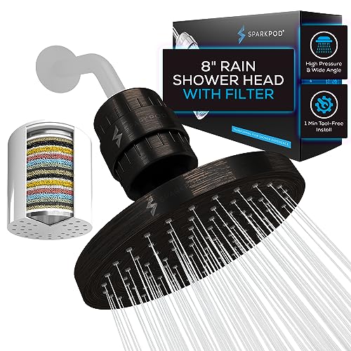 Image of SparkPod Filtered Shower Head, 23-Stage, 8 inch Round, Oil-Rubbed Bronze | Showerhead for Hard Water, High Pressure, Reduces Chlorine, Heavy Metals, For Dry Skin & Hair, Removable Capsule Filter