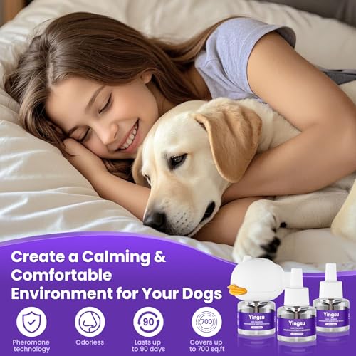 Image of Dog Calming Diffuser, Relaxing Pheromone to Calm Dogs, Advanced Pet Pheromones Supplies for Peeing Dog Anxiety Fireworks Relief Anti Barking, Fighting(1 Diffuser with 3 Refill)