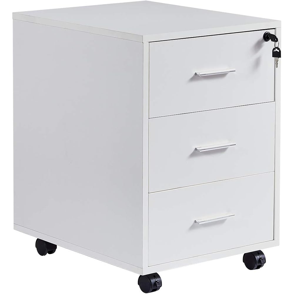 nozama 3 Drawer Bedside with 4 Wheels Chest of 3 Drawers Bedroom Wooden Bedside Night
