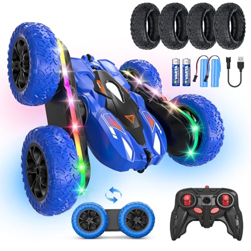 Wedopro Remote Control Car RC Cars Stunt Upgraded Bilateral Strip Lights, 2.4GHz Outdoor Double-Sided Driving 360° Flips Rotating 4WD Rc Drift Truck Toy for Boys Girls Birthday Gift