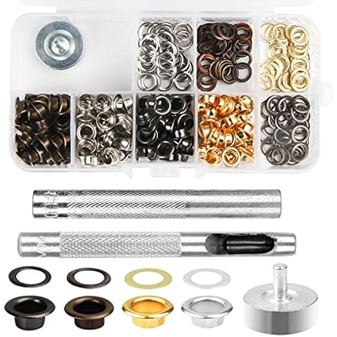 200 Sets Grommets Eyelets Kit, 4 Colors Grommets and Washers with 3 Pieces Install Tools, Metal Grommets Kit for Clothes Hats Shoes Leather Bags and DIY Crafts (6MM(1/4inch)) Cover
